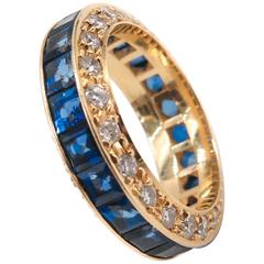 Sapphire Diamond Yellow Gold Eternity Band Ring