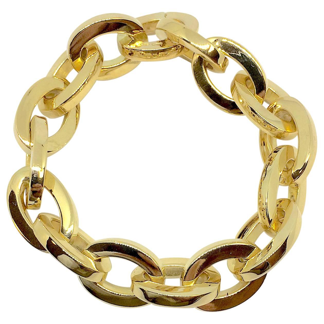 Carlo Weingrill Yellow Gold Link Chain Cuff Bangle Bracelet For Sale