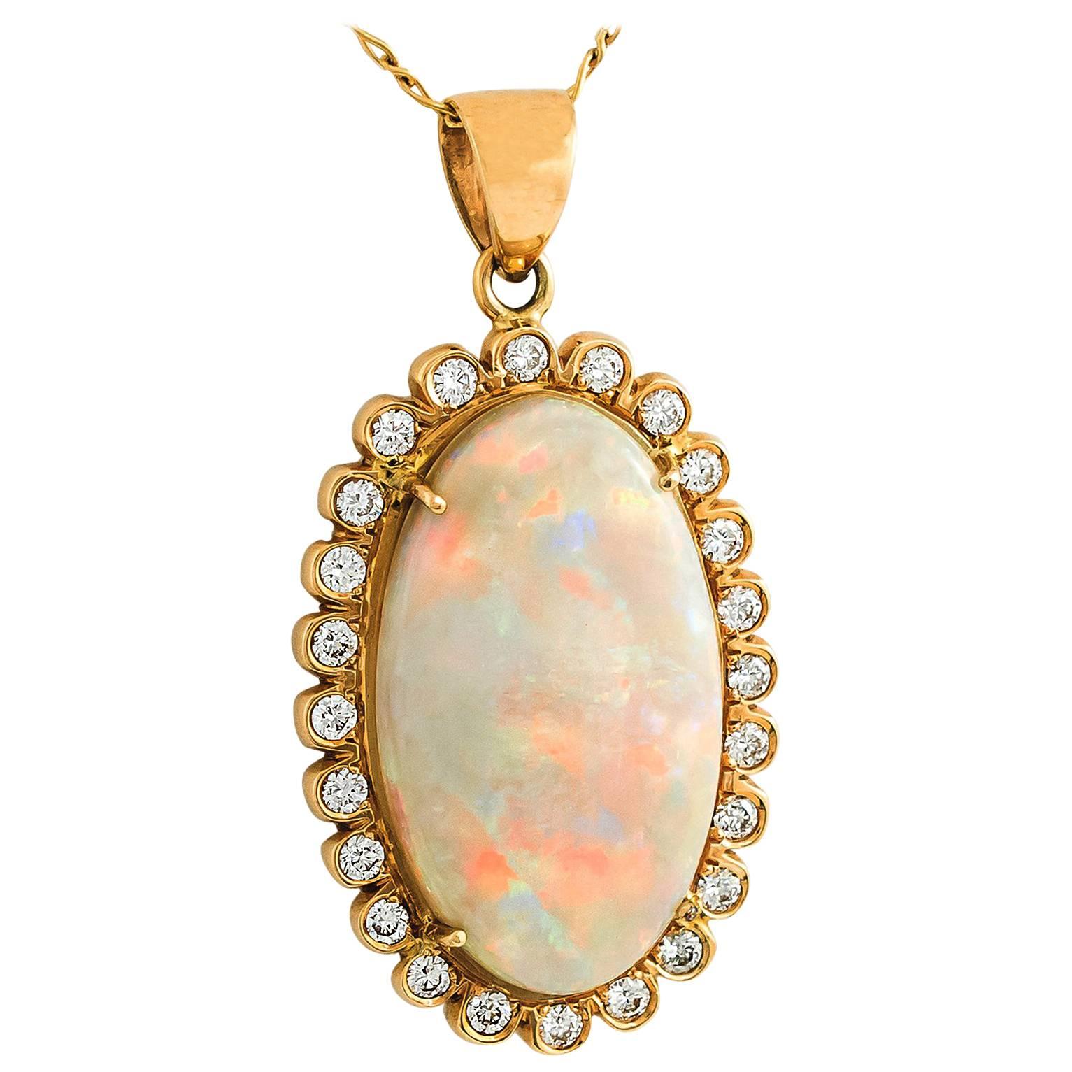 Australian Crystal Opal Diamond and Gold Necklace For Sale