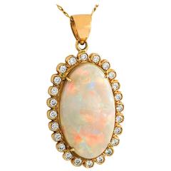 Australian Crystal Opal Diamond and Gold Necklace