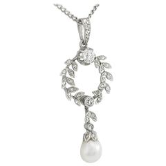 Belle Époque Pearl Diamond Platinum Necklace  