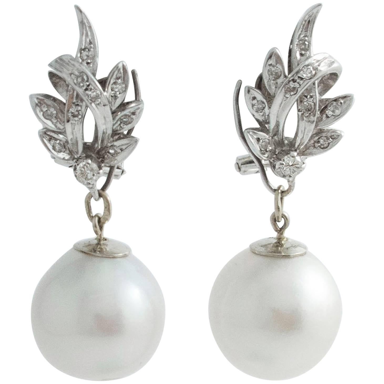 South Sea Pearl Diamond White Gold Convertible Drop Earrings For Sale