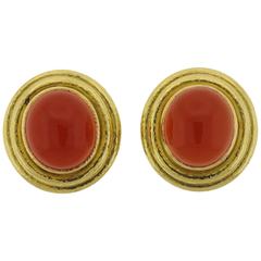 Elizabeth Locke Carnelian Cabochon Gold Earrings For At 1stdibs