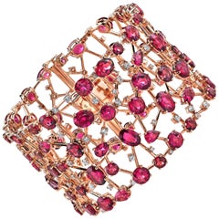 Modern Rubelite Tourmaline Diamond Gold Bracelet