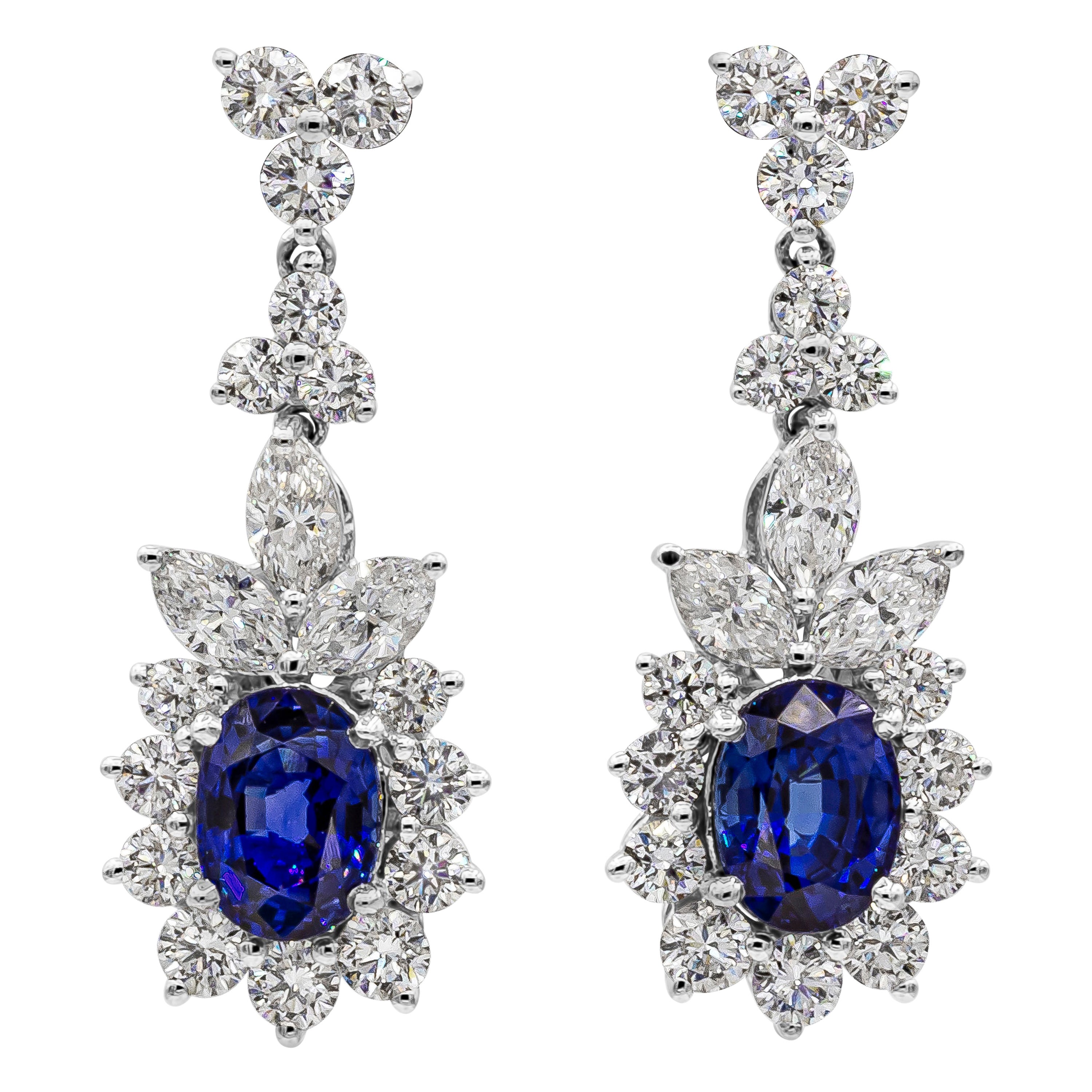 Roman Malakov Blue Sapphire Diamond Gold Dangle Earrings