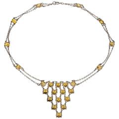 Art Deco 23 Dazzling Square Cut Citrines on Sterling Silver Chain Necklace 9