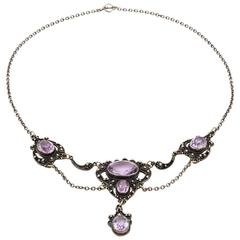 Renaissance Revival Amethyst Sterling Silver Filigree Necklace 10
