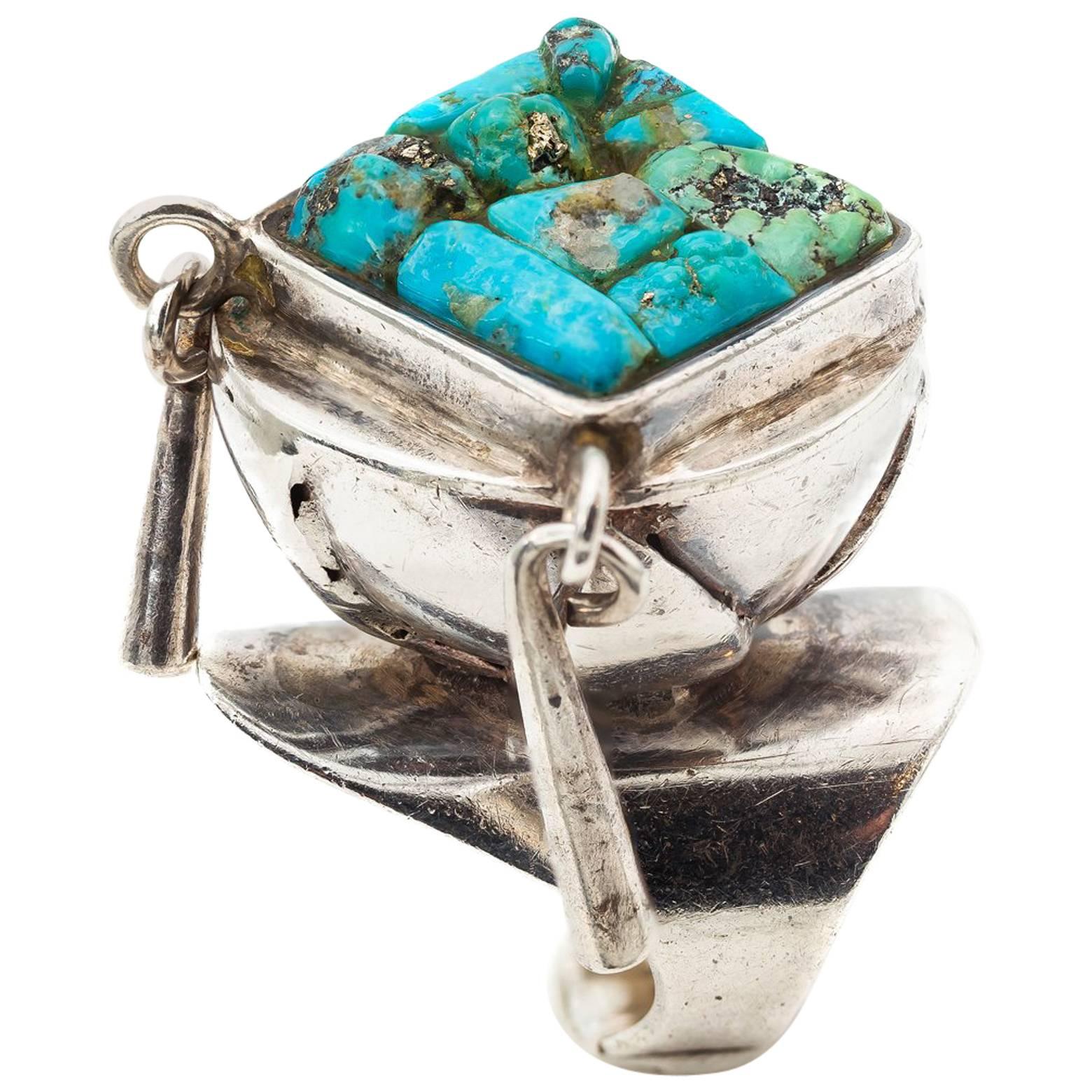 Eveli Sabatie Turquoise Mosaic Sterling Silver Native American Ring