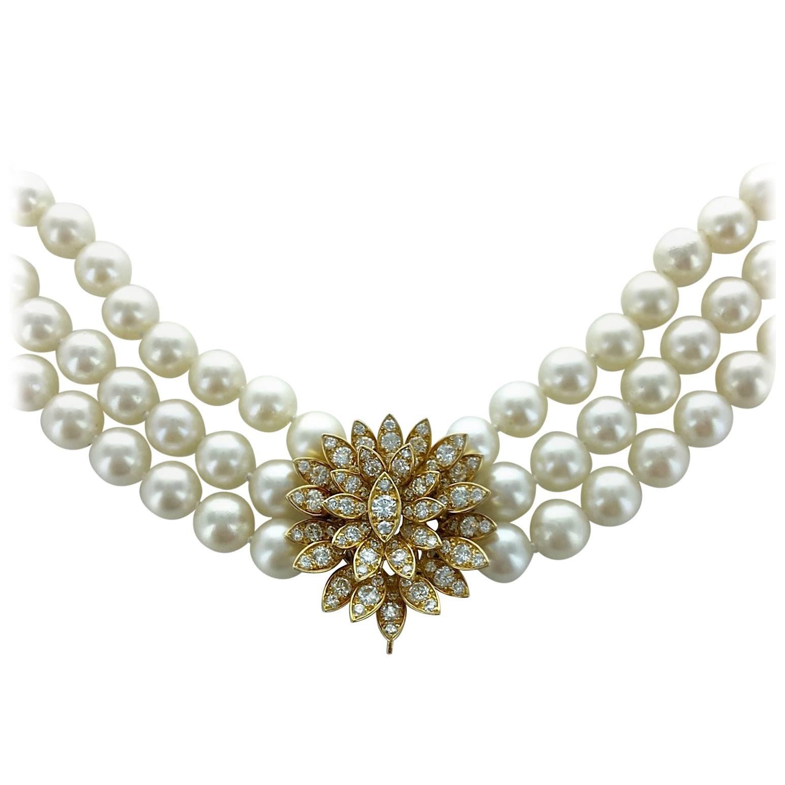 Cartier Diamond Pearl Gold Necklace