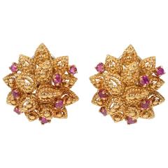 Vintage Tiffany & Co. Ruby Gold Petal Earrings 
