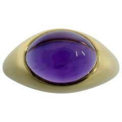Vintage Tiffany & Co Amethyst Oval Cabochon Cut 18k Yellow Gold Dome Signet Ring