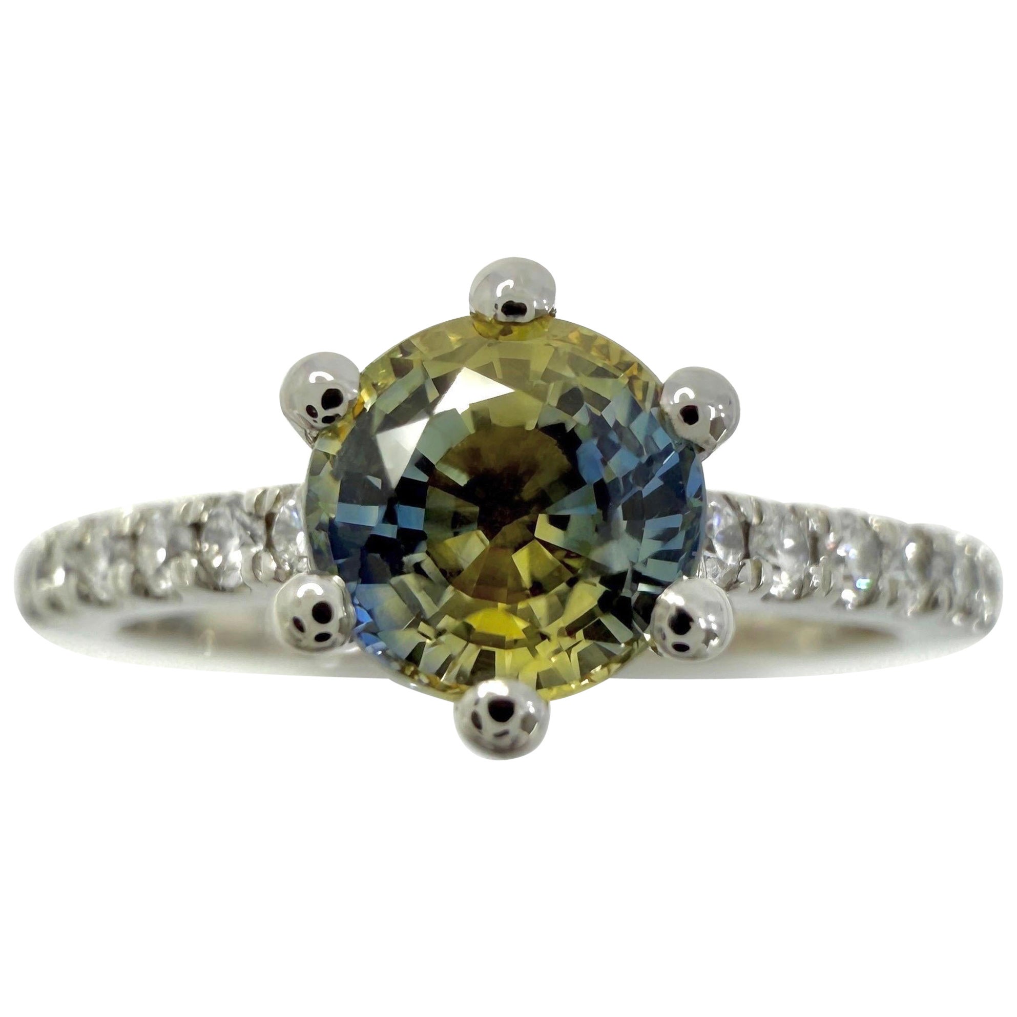 Unique 1.05ct Bi Colour Round Cut Blue Yellow Sapphire & Diamond Platinum Ring