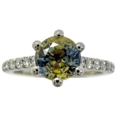 Unique 1.05ct Bi Colour Round Cut Blue Yellow Sapphire & Diamond Platinum Ring