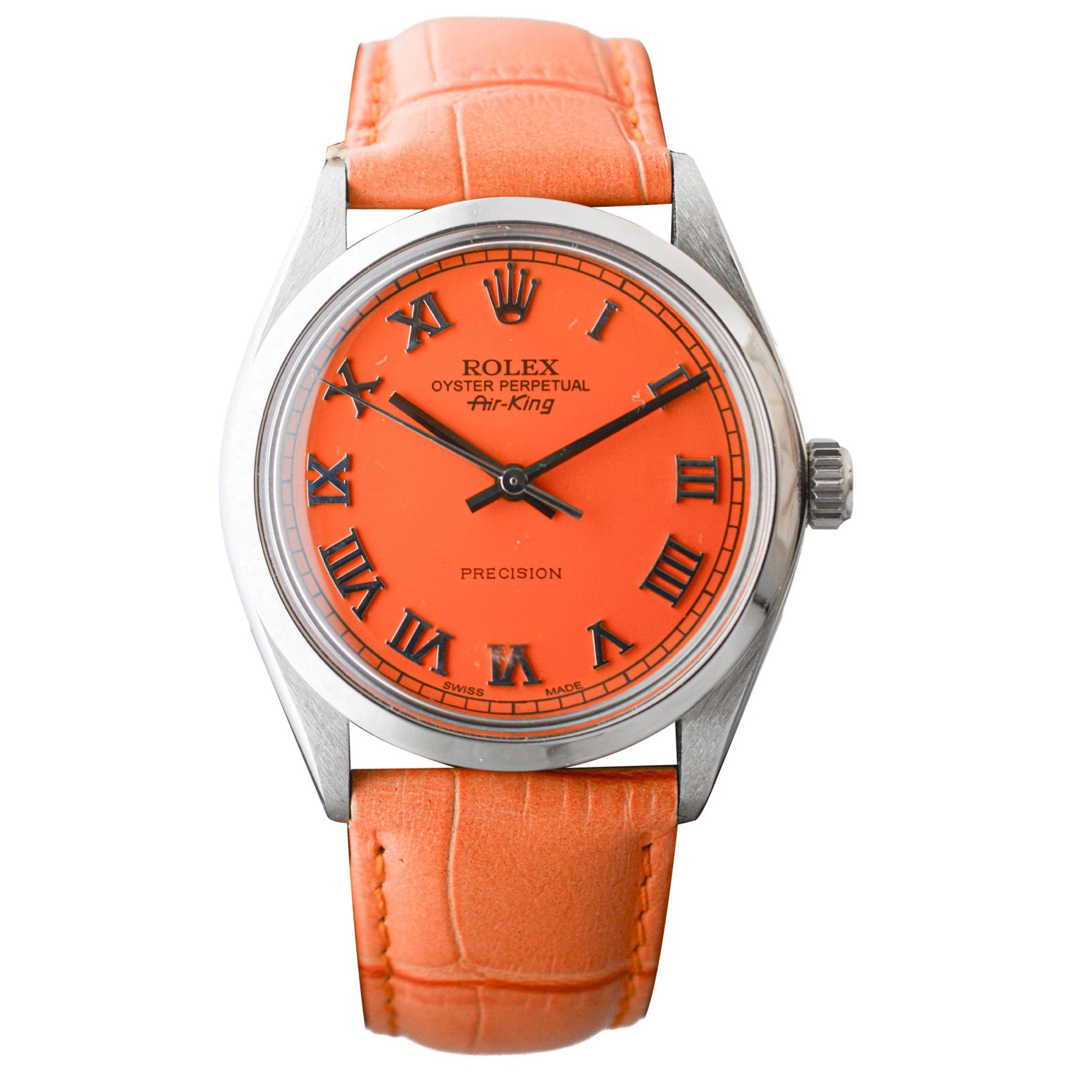 Rolex Air-King en acier inoxydable avec cadran orange personnalisé circa 1970's