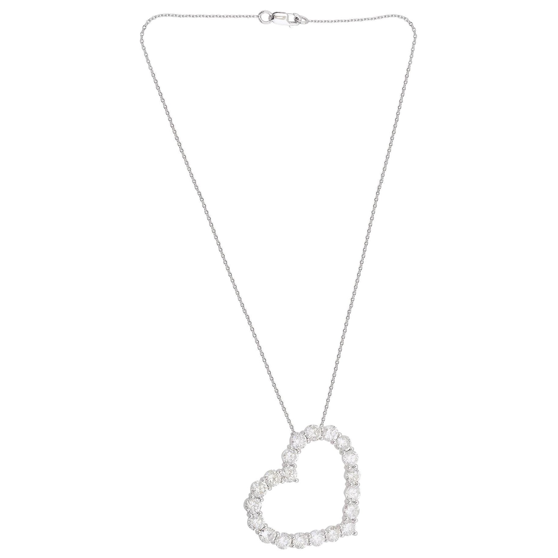 4.3 Carat SI Clarity HI Color Pave Diamond Heart Charm Pendant Necklace 18k Gold