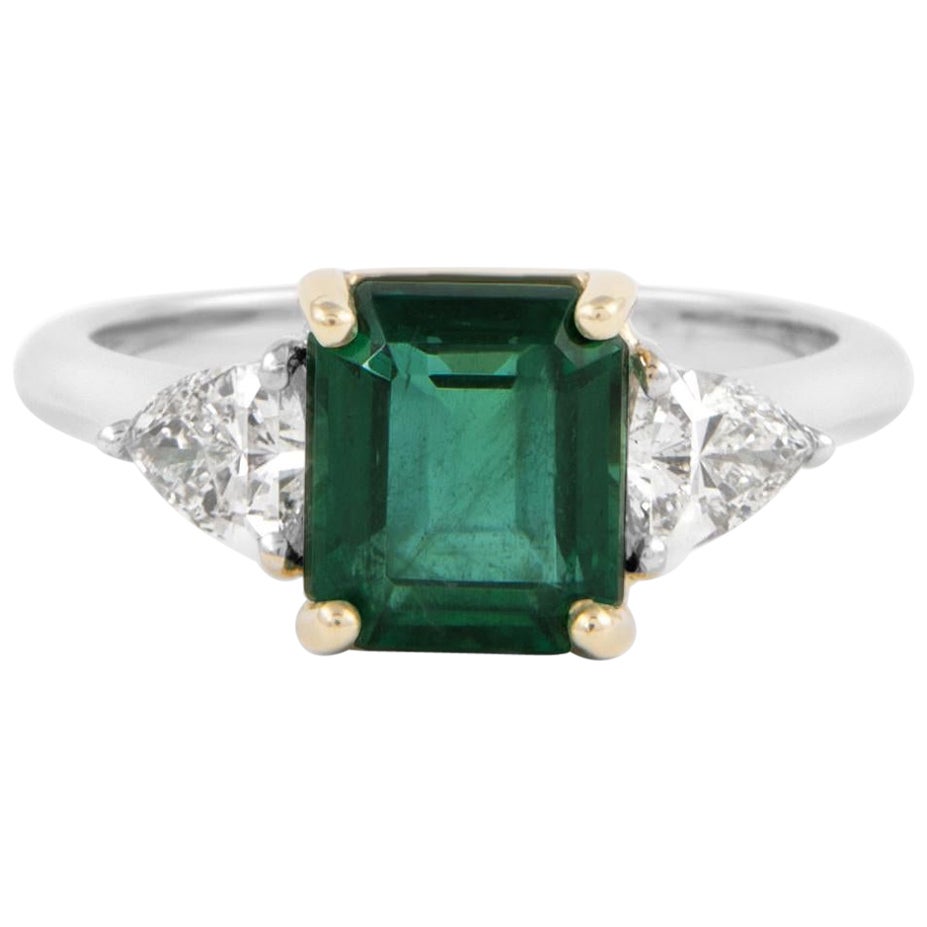 Alexander Beverly Hills 2.53ct Emerald with Diamond 3-Stone Ring 18k White Gold