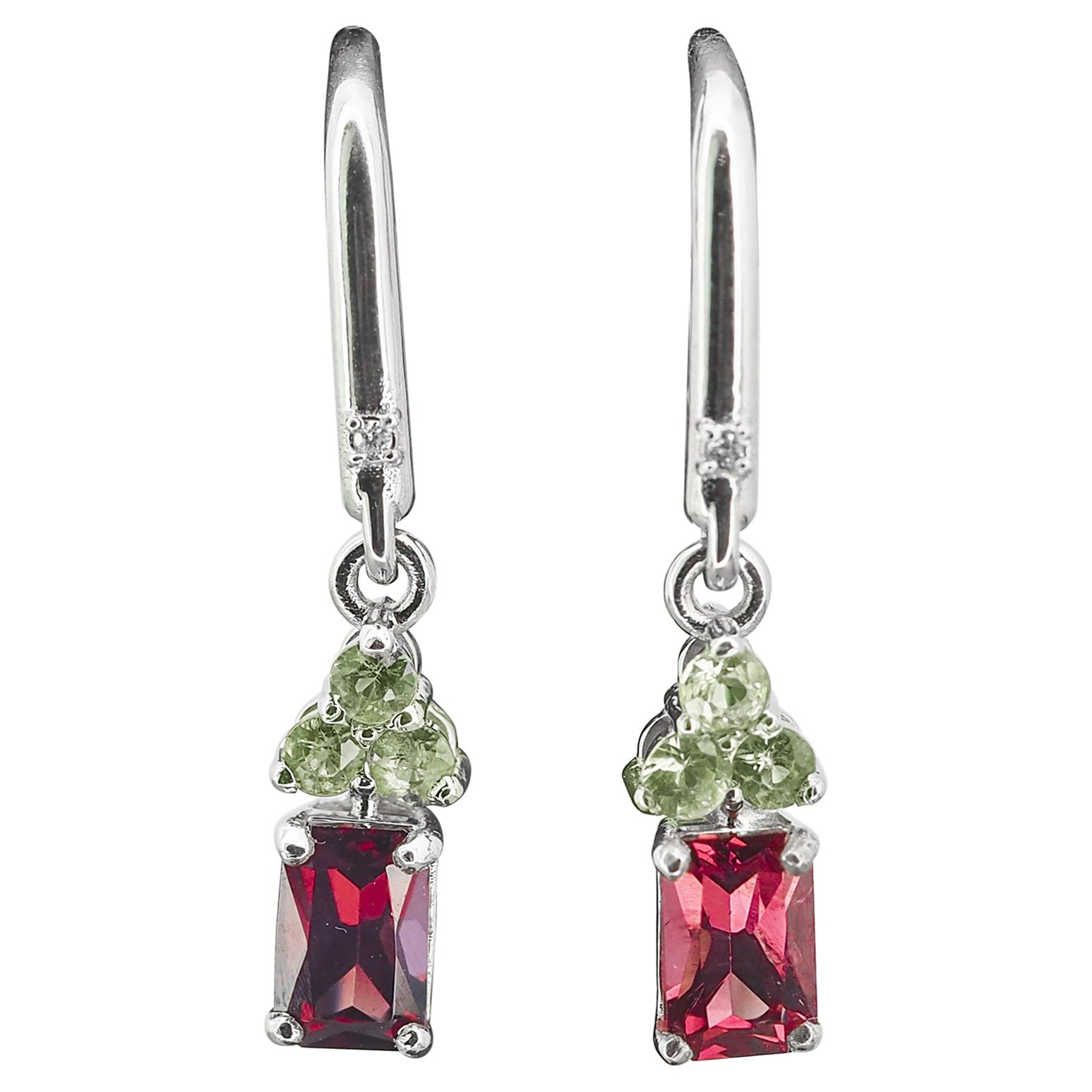 Garnet, green sapphire 14k gold earrings
