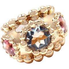 Chanel Baroque Aquamarine Pink Tourmaline Yellow Gold Band Ring