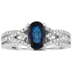 AGL Certified 1.33 Carat Oval Blue Sapphire Diamond Gold Ring
