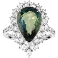 Certified 5.40 Carat No Heat Greenish Blue Sapphire Diamond Gold Ring 12