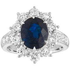 AGL Certified 4.07 Carat No Heat Oval Blue Sapphire and Diamond Ring 10
