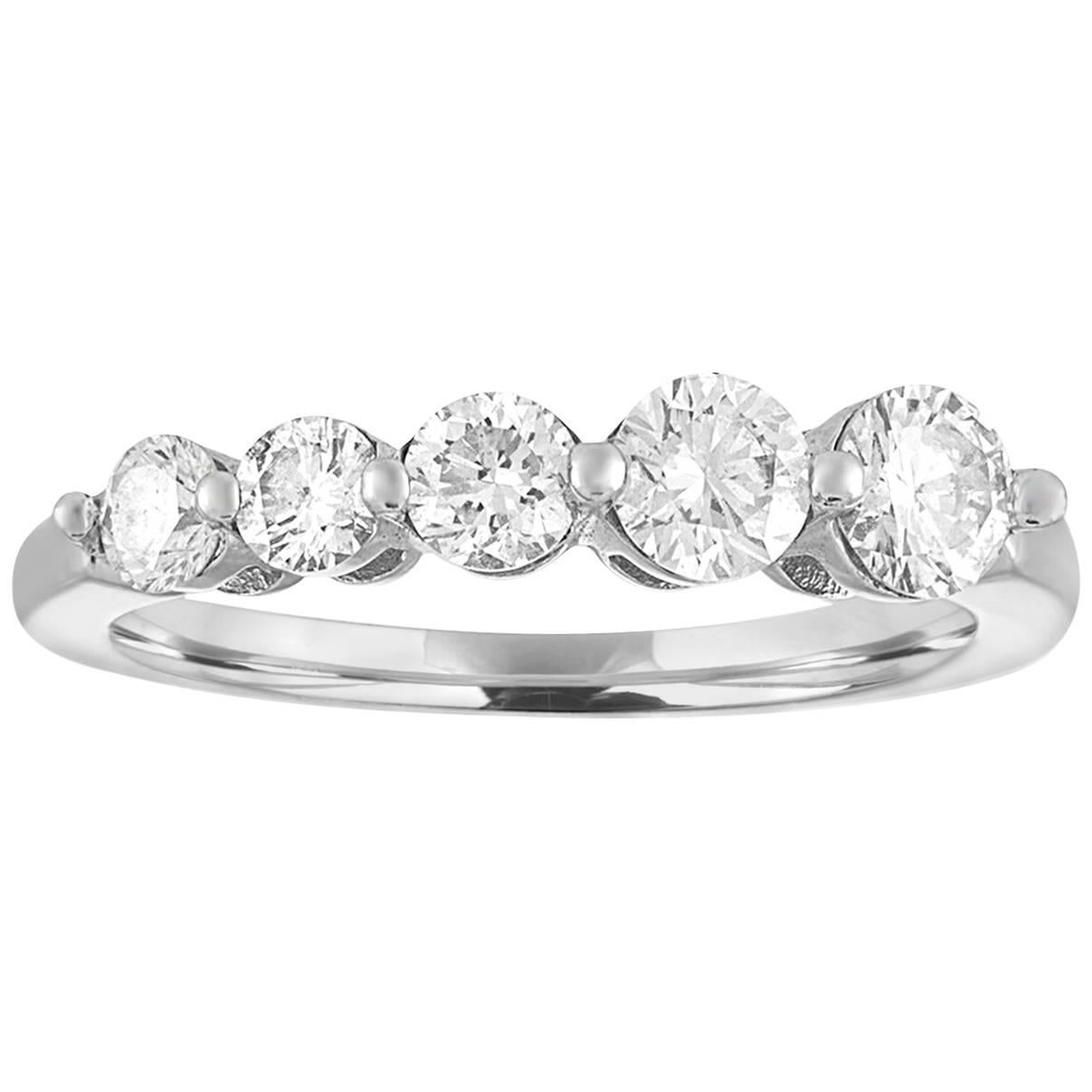 0.70 Carat Diamond Five Stone Half Band Gold Graduating Ring For Sale