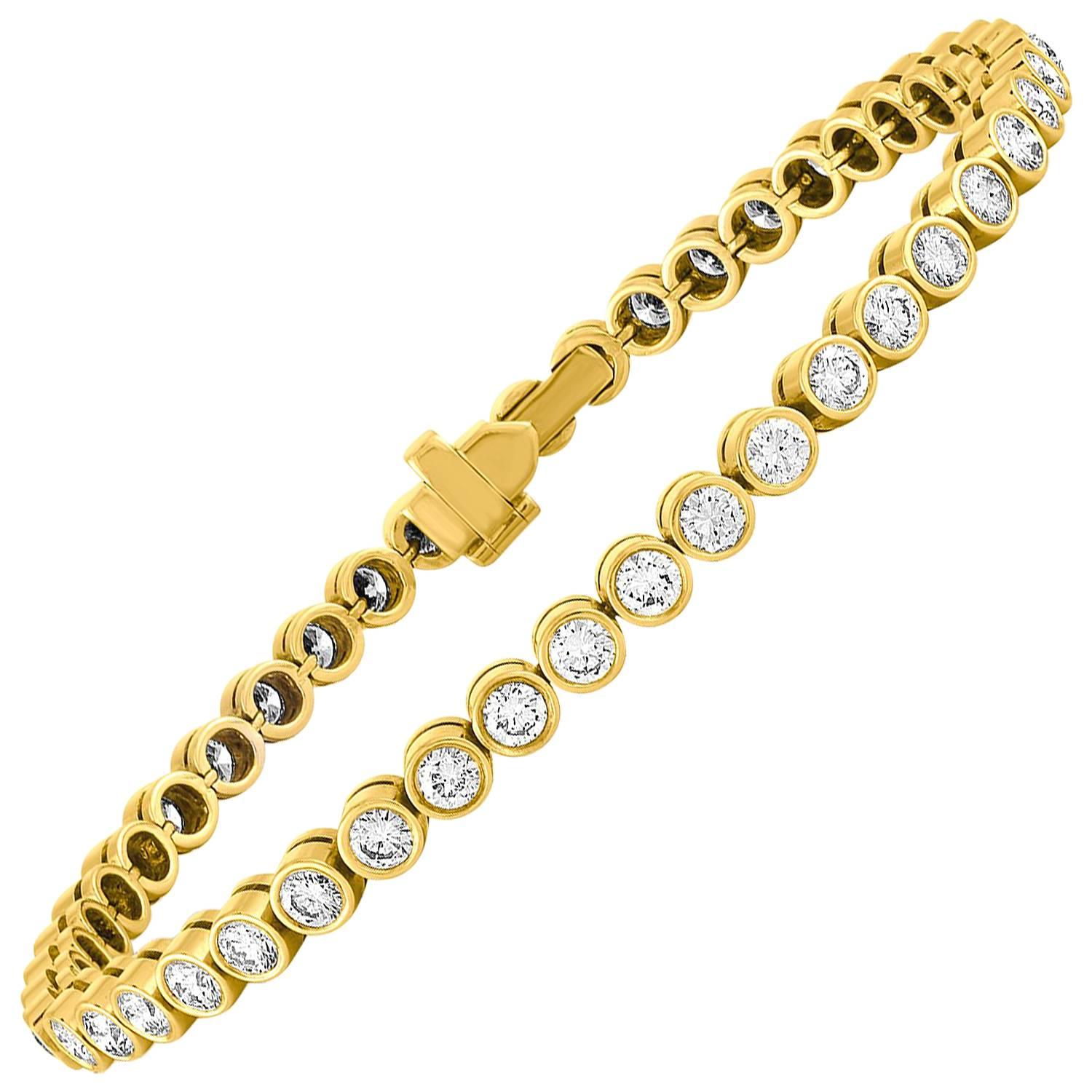 4.00 Carats Diamond Yellow Gold Tennis Bracelet