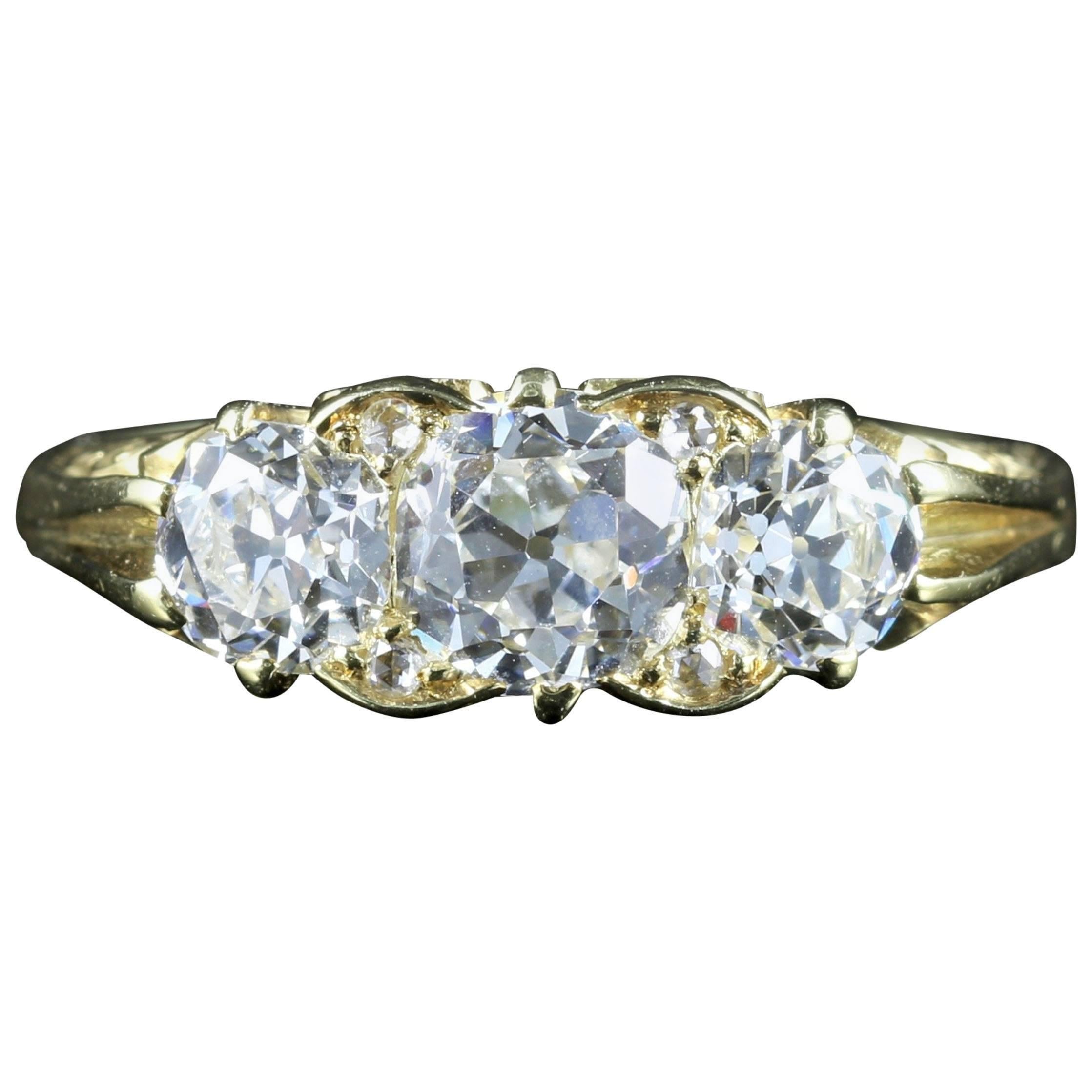 Antique Victorian 2 Carat Diamond Gold Trilogy Ring Circa 1880
