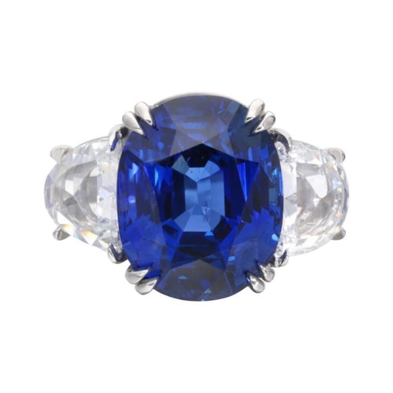 12.91 Carat Blue Sapphire No Heat Burma And Diamond Engagement RIng, Certified.