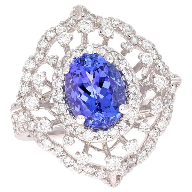 3.83 Carat Tanzanite Diamond 14 Karat White Gold Cocktail Ring