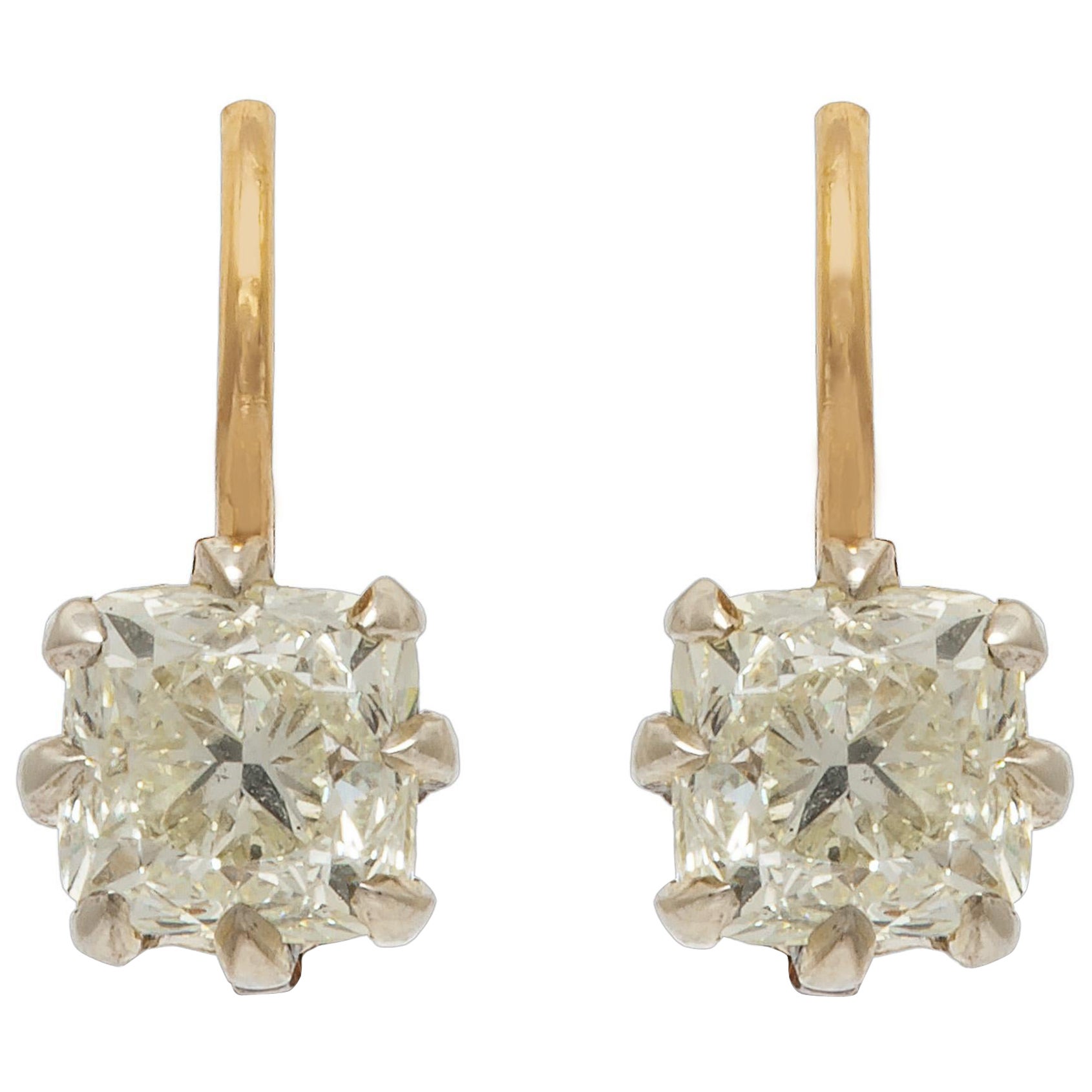 2.47 Carat Old Mine Cut Diamond Drop Earrings