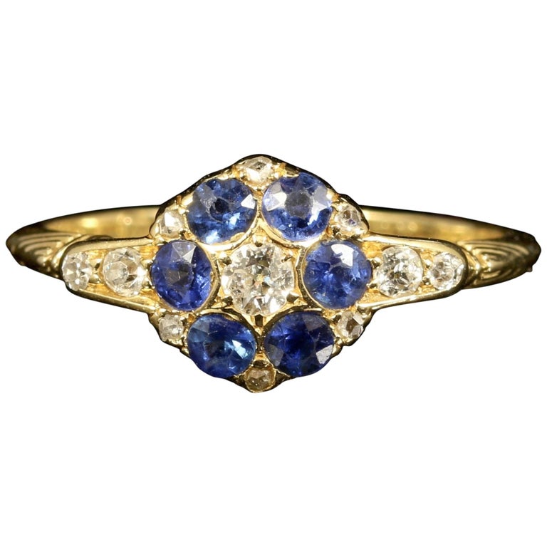 Antique Edwardian Sapphire Diamond Gold Ring 1911 at 1stDibs