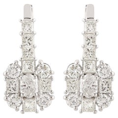 Natural 2.50 Carat SI/H Princess Cut Diamond Dangle Earrings 18k White Gold