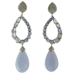 Round Irregular Sapphire Diamond Rainbow Earrings 