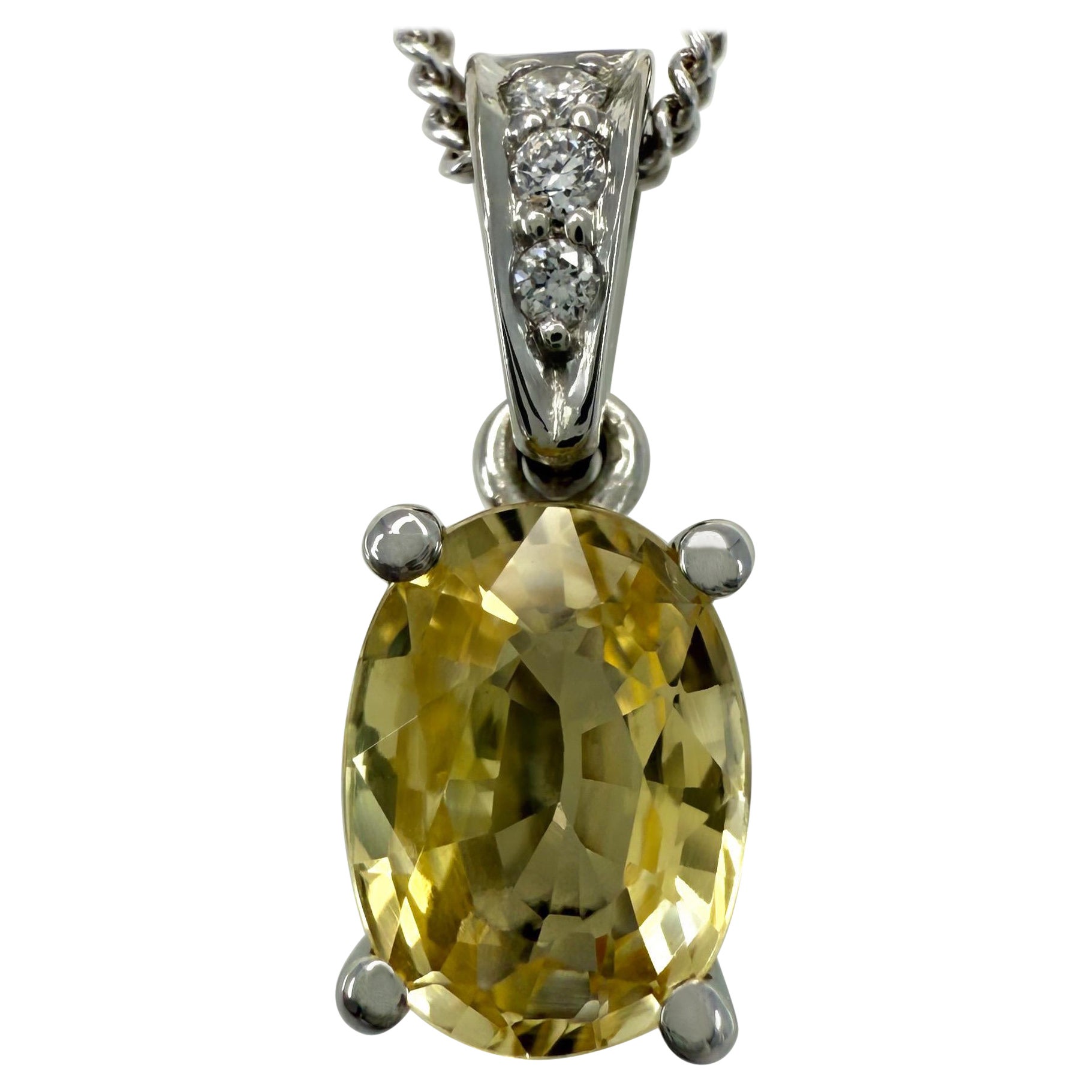 1.00ct Light Yellow Ceylon Sapphire Diamond Platinum Oval Cut Solitaire Pendant