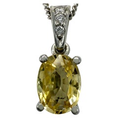 1.00ct Light Yellow Ceylon Sapphire Diamond Platinum Oval Cut Solitaire Pendant