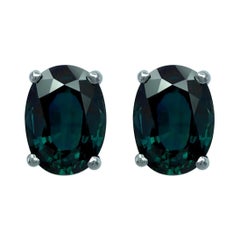 3,55 Karat Grüner Blauer Teal Saphir Ovalschliff 18k Weißgold Solitär Ohrstecker