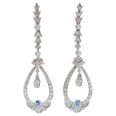 Rock Crystal, Diamonds, Sapphires, 14 Karat White Gold Earrings.
