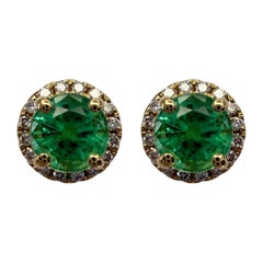 2,23ct Vivid Grüner Smaragd Diamant Rundschliff 18k Gelbgold Halo Ohrring Ohrstecker