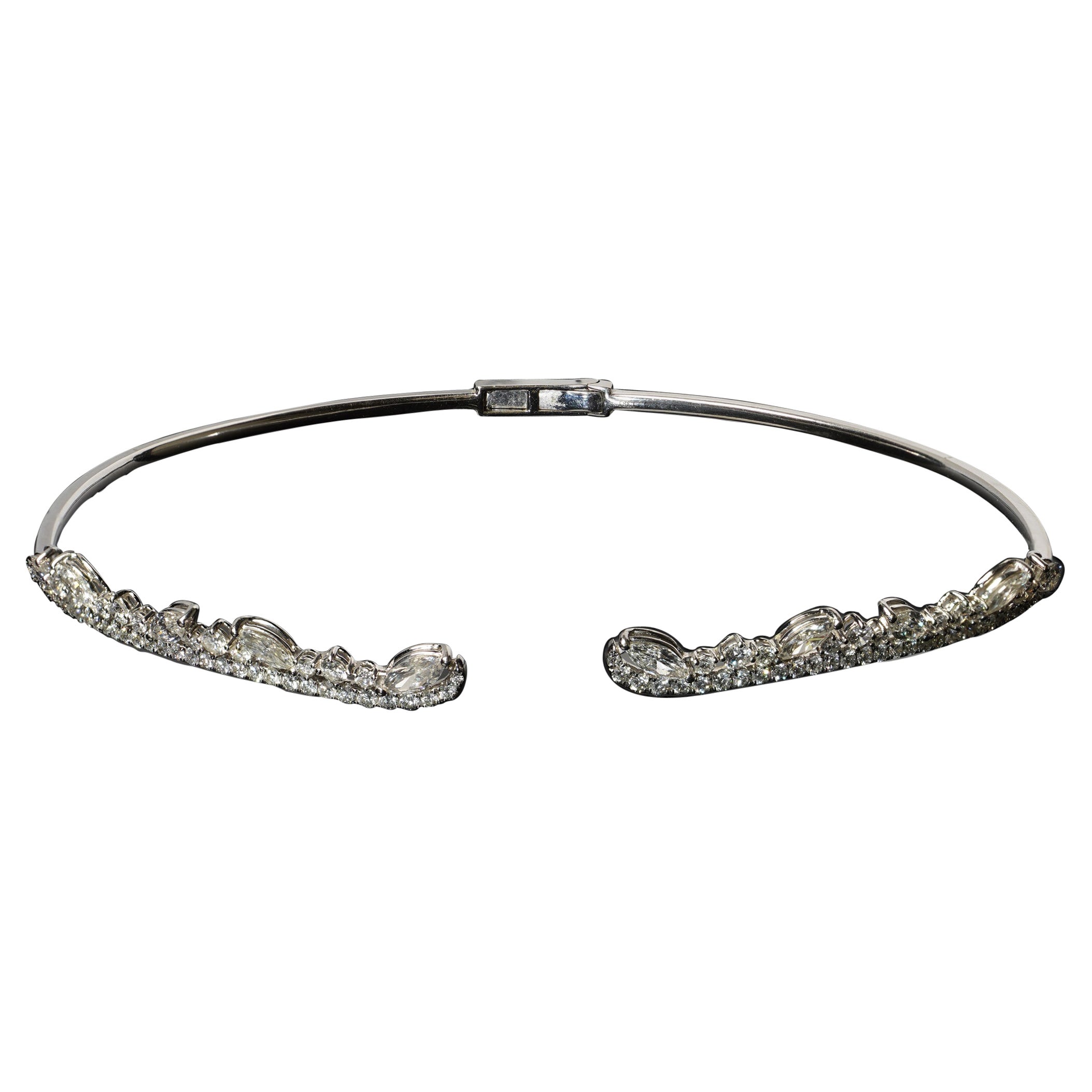 18kt Gold Open Collar Choker/tiara with Marquise and Round Brilliant Diamonds