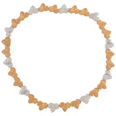 1980s Buccellati Diamond Bicolored Gold Leaves Necklace 3