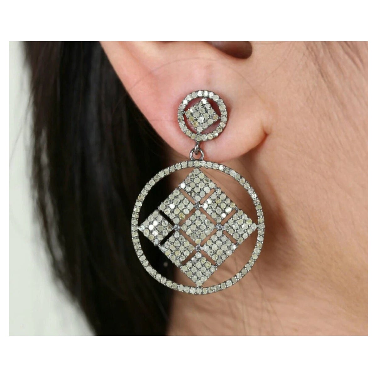 Pave Diamond Square Earring 925 Silver Diamond Handmade Earring Anniversary Gift
