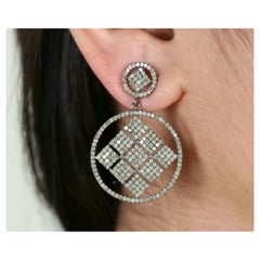 Pave Diamond Square Earring 925 Silver Diamond Handmade Earring Anniversary Gift