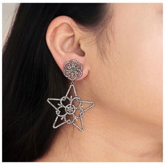Handmade Pave Diamond Star Earring 925 Silver Drop Earring Christmas Jewelry.