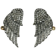 Genuine Pave Diamond Angel Wings Ear Cuff 925 Silver Ear Jacket Stud Earring.