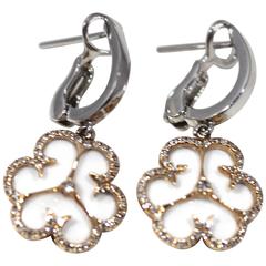 White Gold Enamel Flower-Shaped Earrings