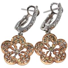 Diamond White and Rose Gold Flower Earrings
