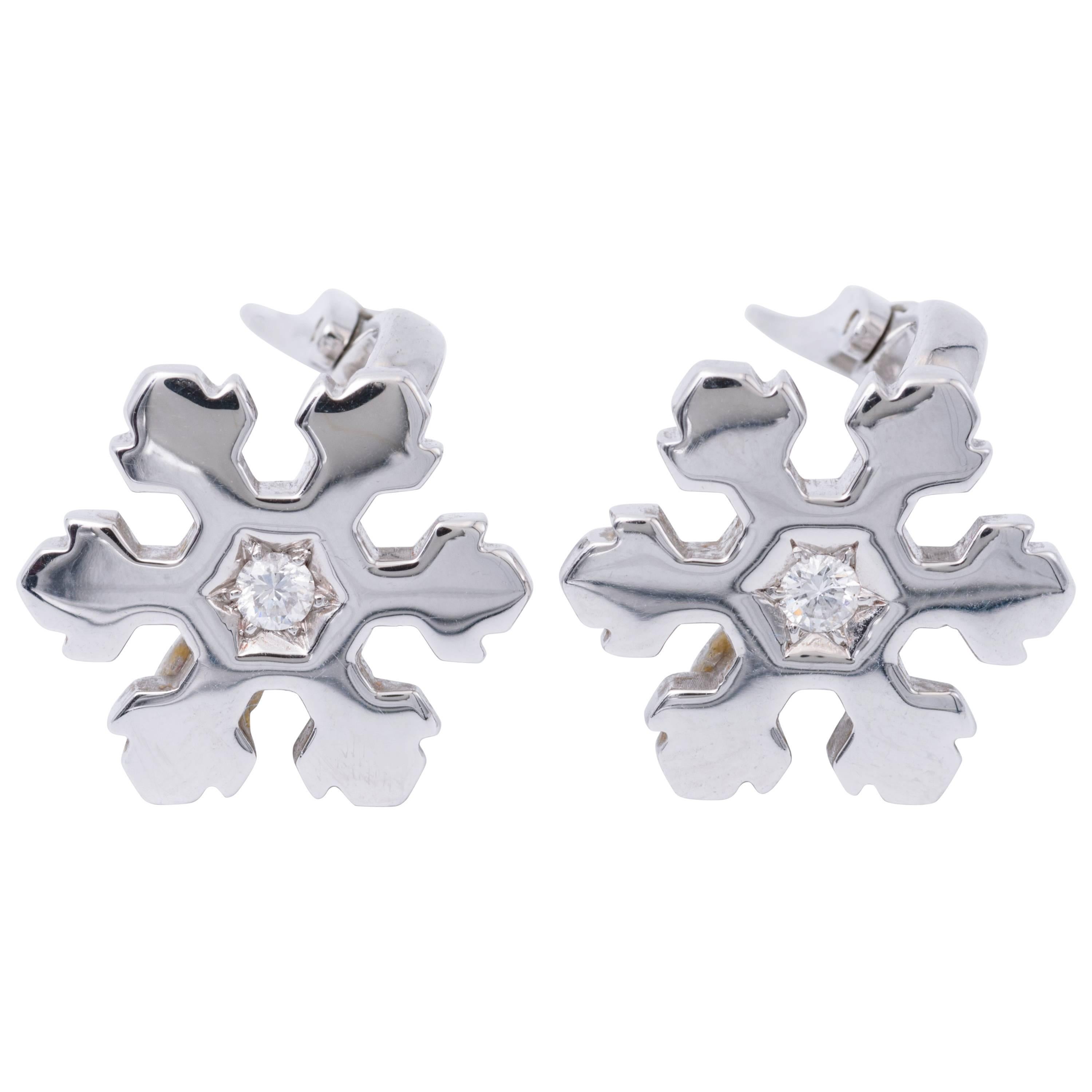Bulgari Diamond Gold Snowflake Earrings 