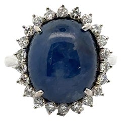 20 Carat Blue Cabochon Sapphire & Diamond 18 Karat White Gold Ring