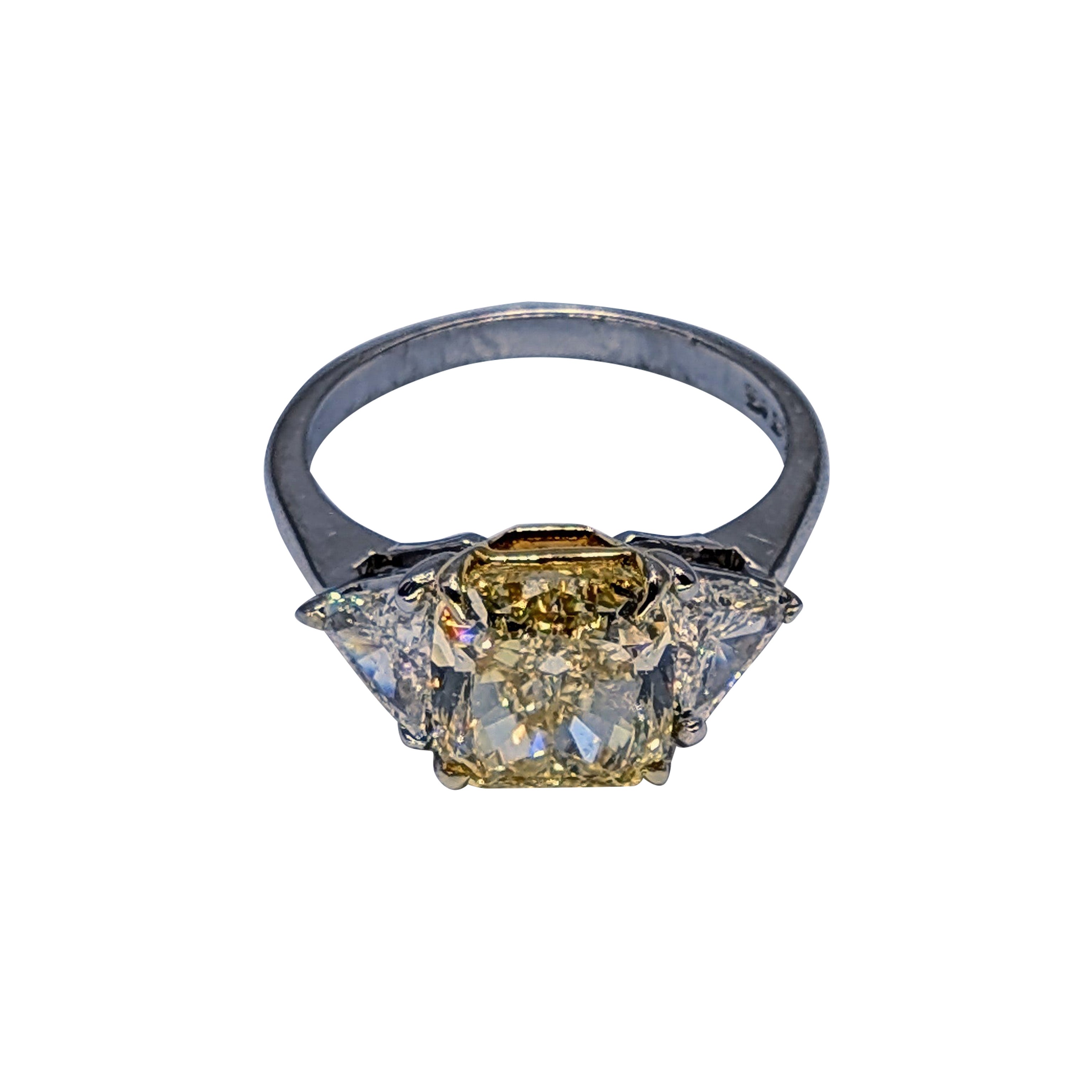 Platinum GIA Cert. Fancy Yellow Cushion Cut Diamond Engagement Ring